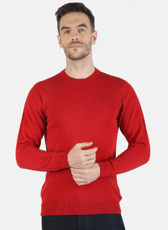 Men Maroon Solid Pullover