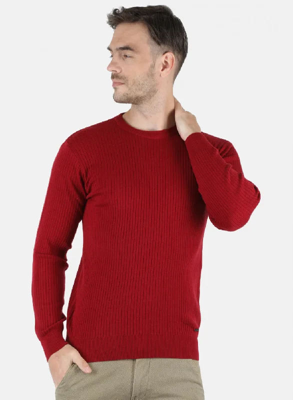 Men Maroon Solid Pullover