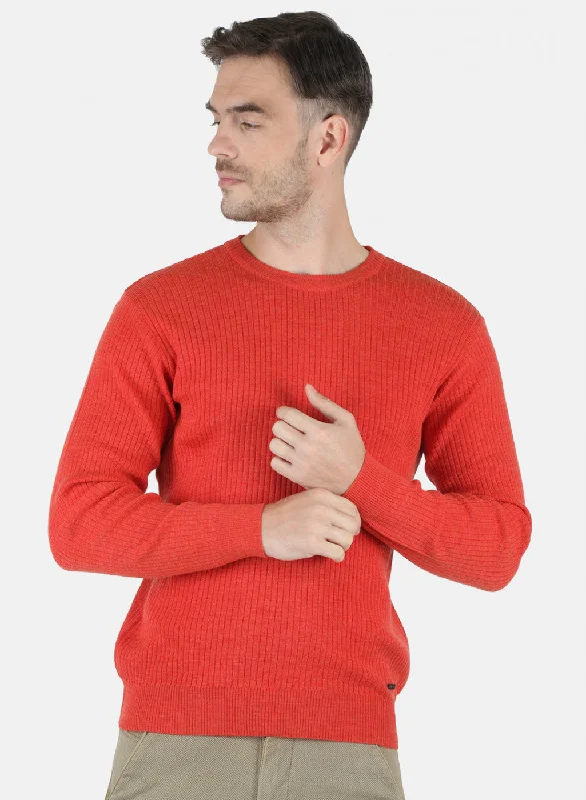 Men Orange Solid Pullover