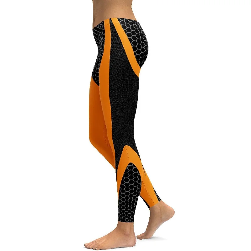 Orange Honeycomb Carbon Leggings