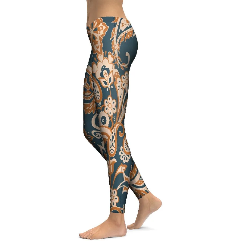 Orange Paisley Leggings