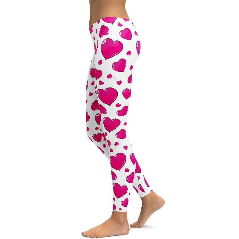 Pink Heart Shaped Balloons Leggings