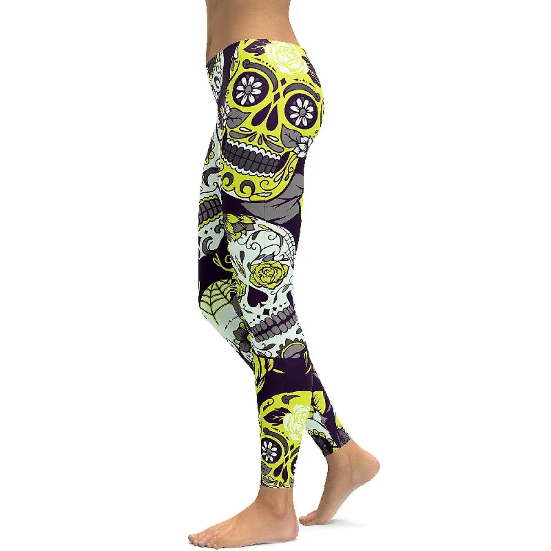 Sassy Yellow Sugar Skull Leggings