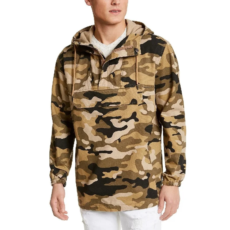 Sun + Stone Men's Camouflage Long Sleeve Mock Classic Fit Quarter Zip Cotton Sweater Beige Size Medium