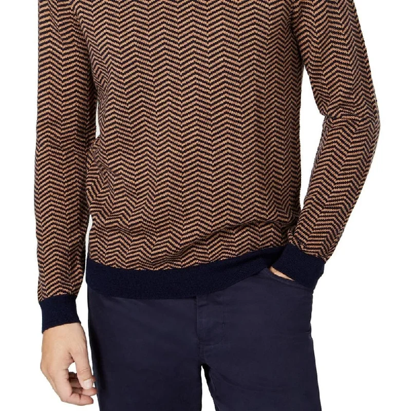 Tasso Elba Men's Merino Herringbone Sweater Brown Size Small