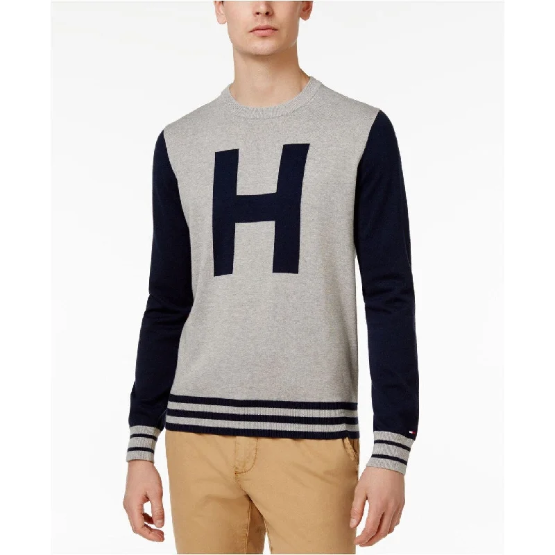 Tommy Hilfiger Mens Colorblocked Varsity-Ins Sweater Essex Grey - M