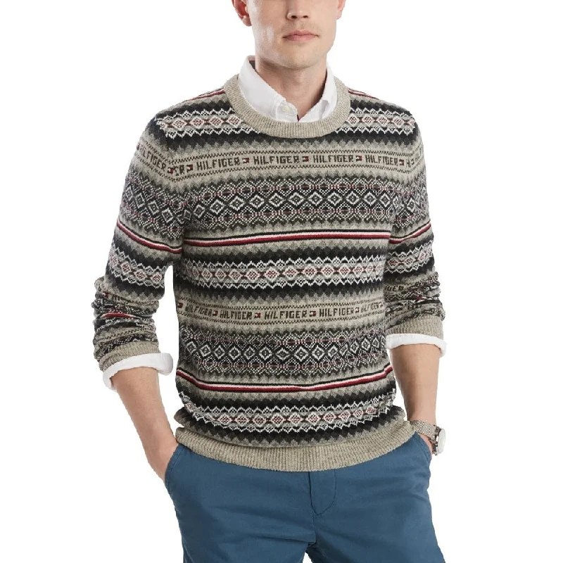 Tommy Hilfiger Men's Flynn Fair Isle Sweater Silver Size X-Large