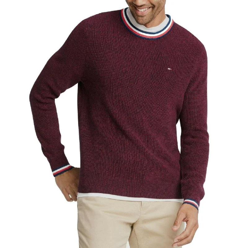 Tommy Hilfiger Men's Geneva Tipped Ribbed Knit Sweater Wine Size Large