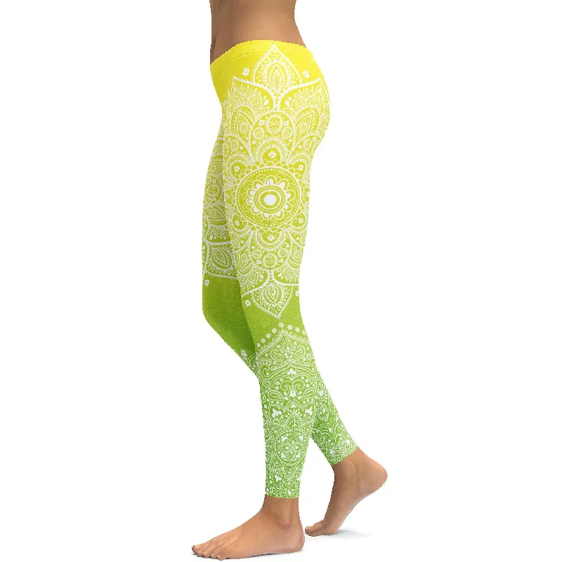 Yellow to Green Mandala Leggings